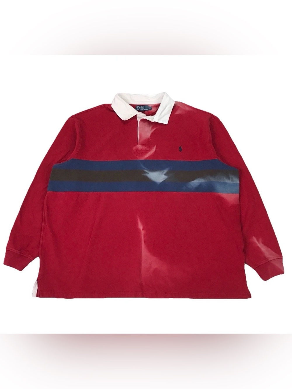 Vintage Polo Ralph Lauren Polo Shirt 4XL Tall 4XLT Red Striped Rugby Long Sleeve